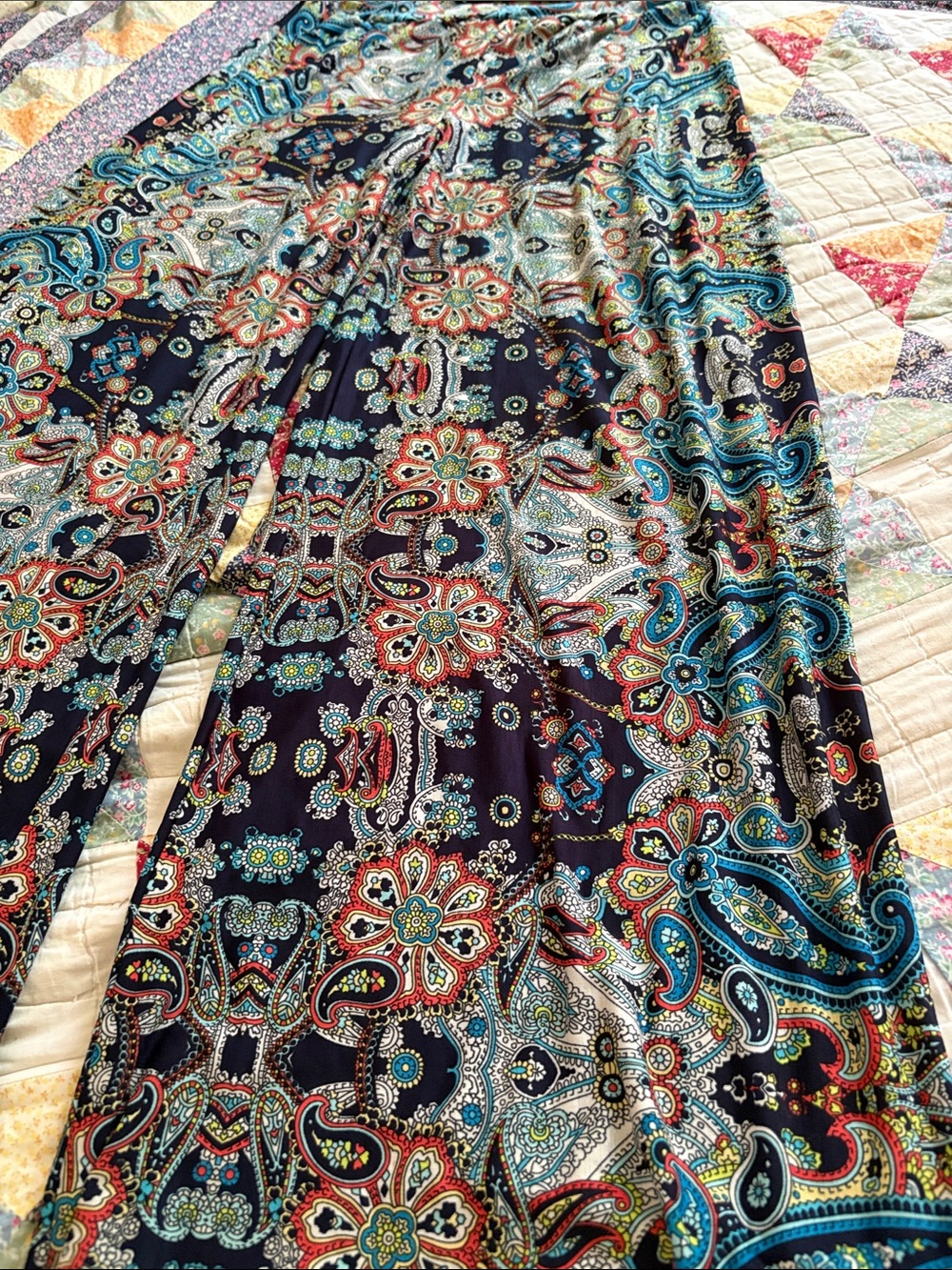 Trippy Rayon Festival Boho earthy airy wide leg pants large - Picture 4 of 4